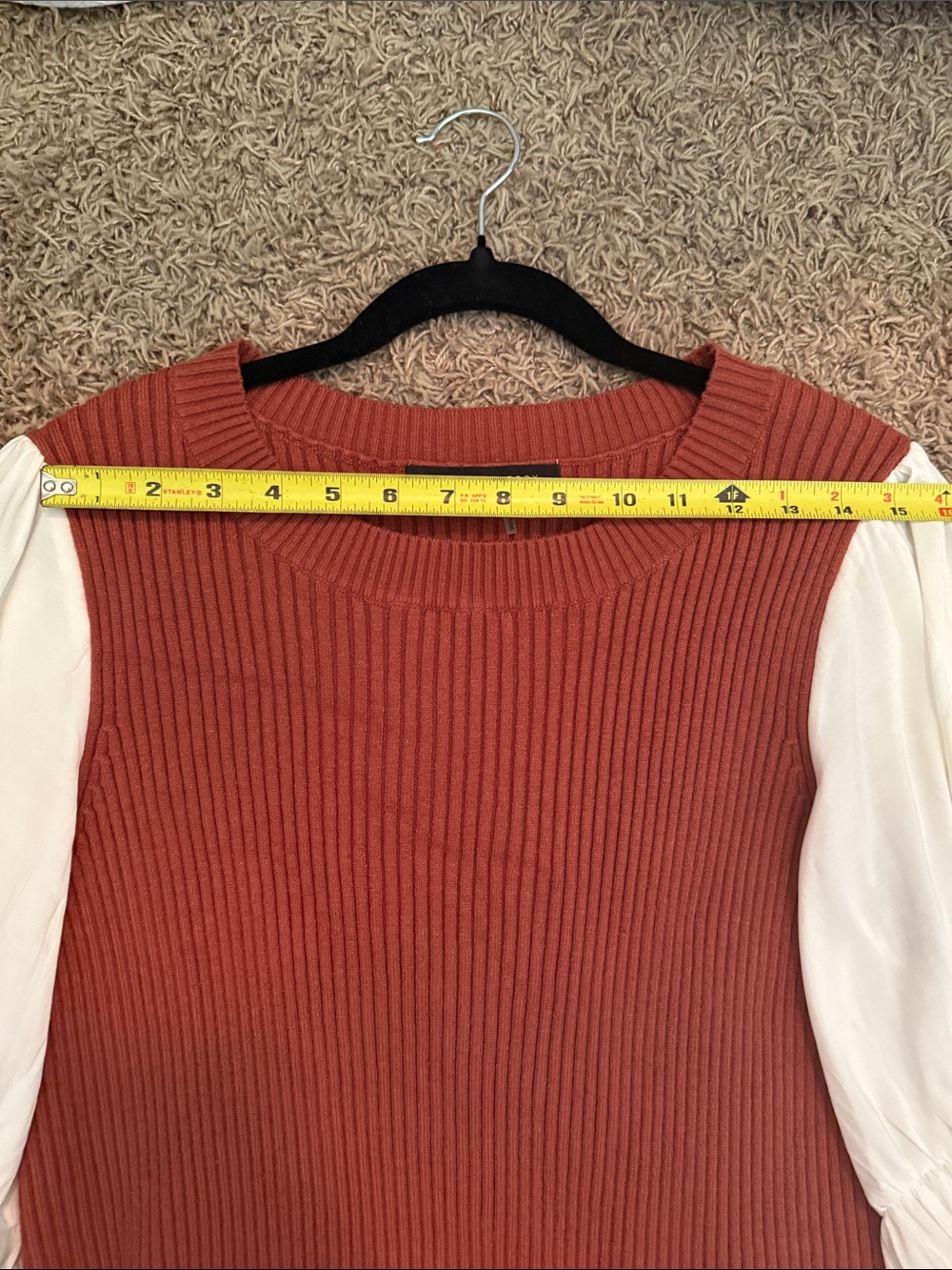 English Factory Rust Ribbed Sweater Top with White Ruffled Sleeves - Picture 9 of 15